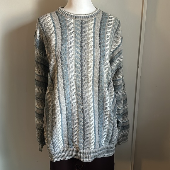 Vintage Norm Thompson Unisex Cotton Blend Textured Striped Boyfriend Sweater - Picture 1 of 8